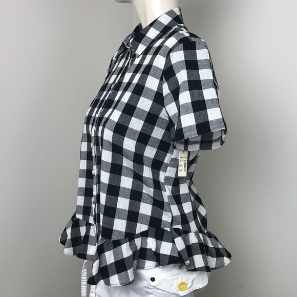 Madewell Black/White Gingham Peplum Short Sleeve Button Down Shirt Size S - Picture 7 of 13
